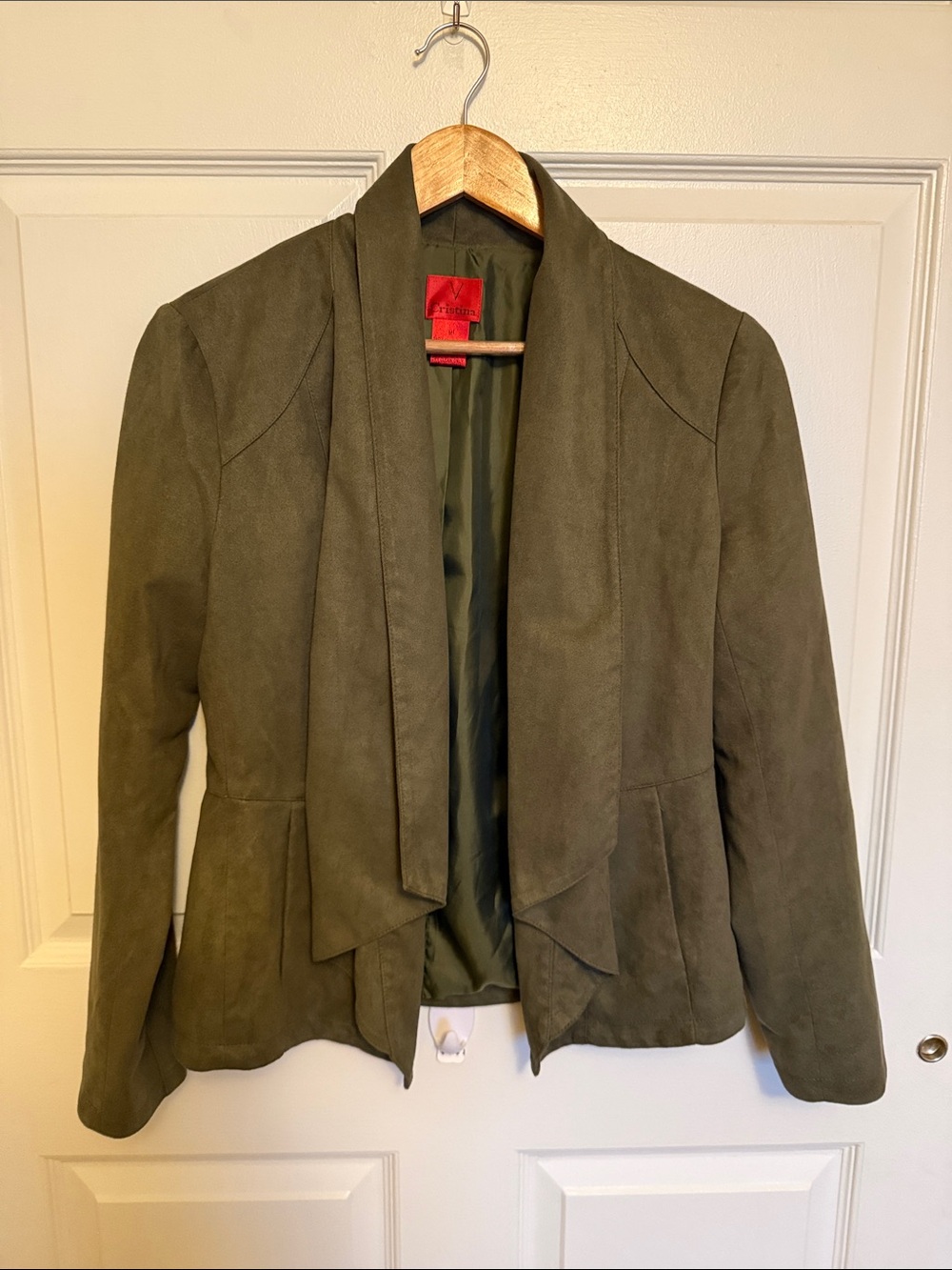 V Cristina Olive Draped Open-Front Blazer